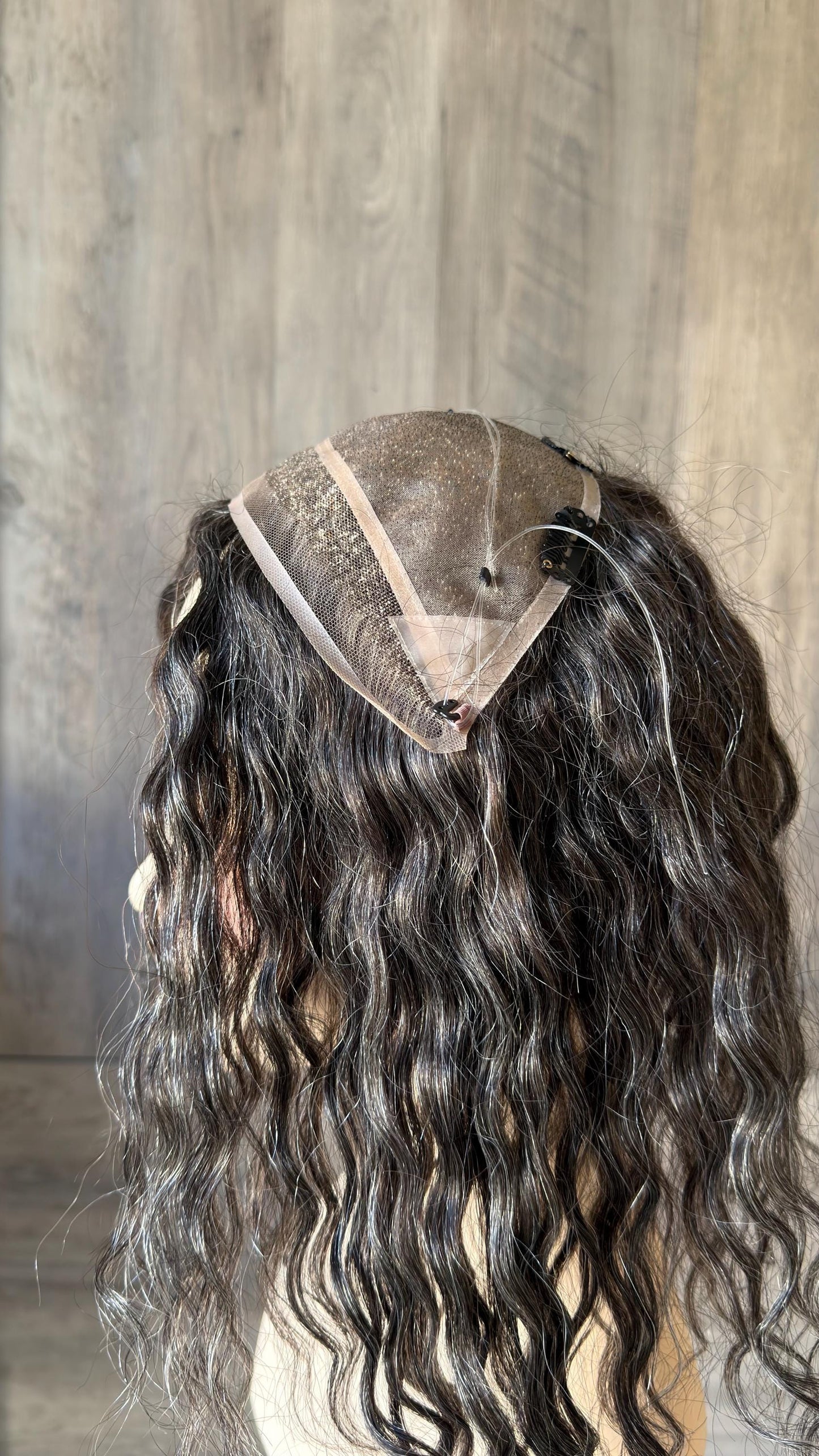 Human Hair Hairline Topper 4.5x10 | Cranial Prosthesis |perm 2A-2B Curls | Mono with lace front| Halo + Clips | High Density | JULIA