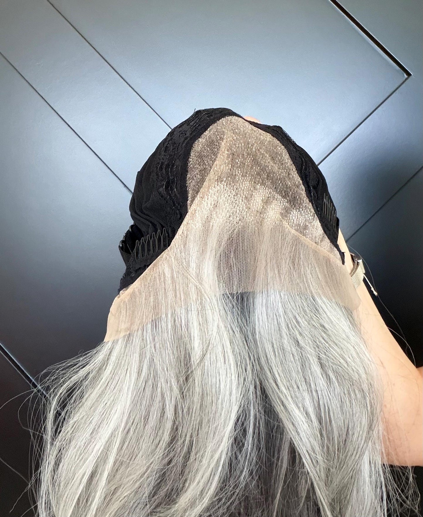 20" Lace Front Wig – Heat-Resistant Futura Fiber, Salt and pepper SWISS. Short length available with cut customization free part SALTY