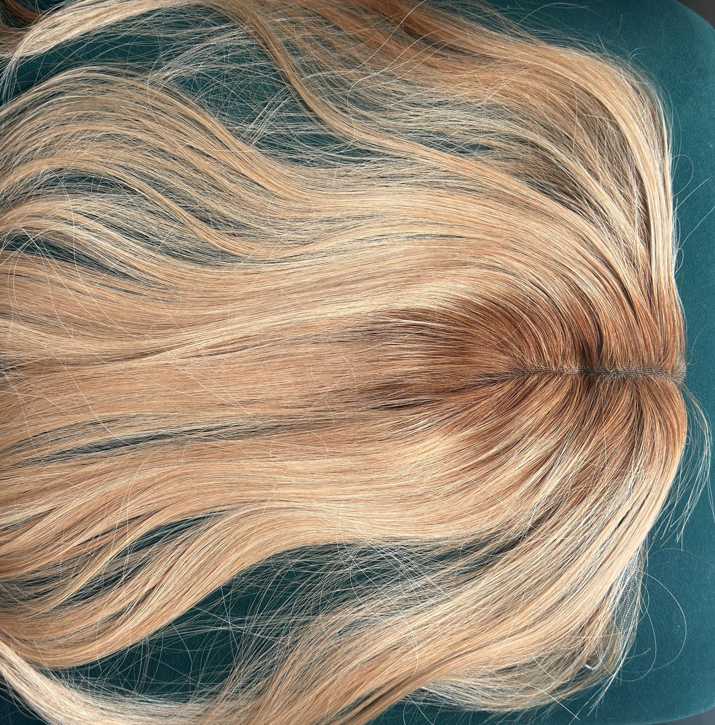 Custom order ANNIE Human Hair T-Lace Hairline Topper 2x11 + 4x5 deep base | Halo Brazilian Hair 6/8 Bleached knots NaturalDensity 14”