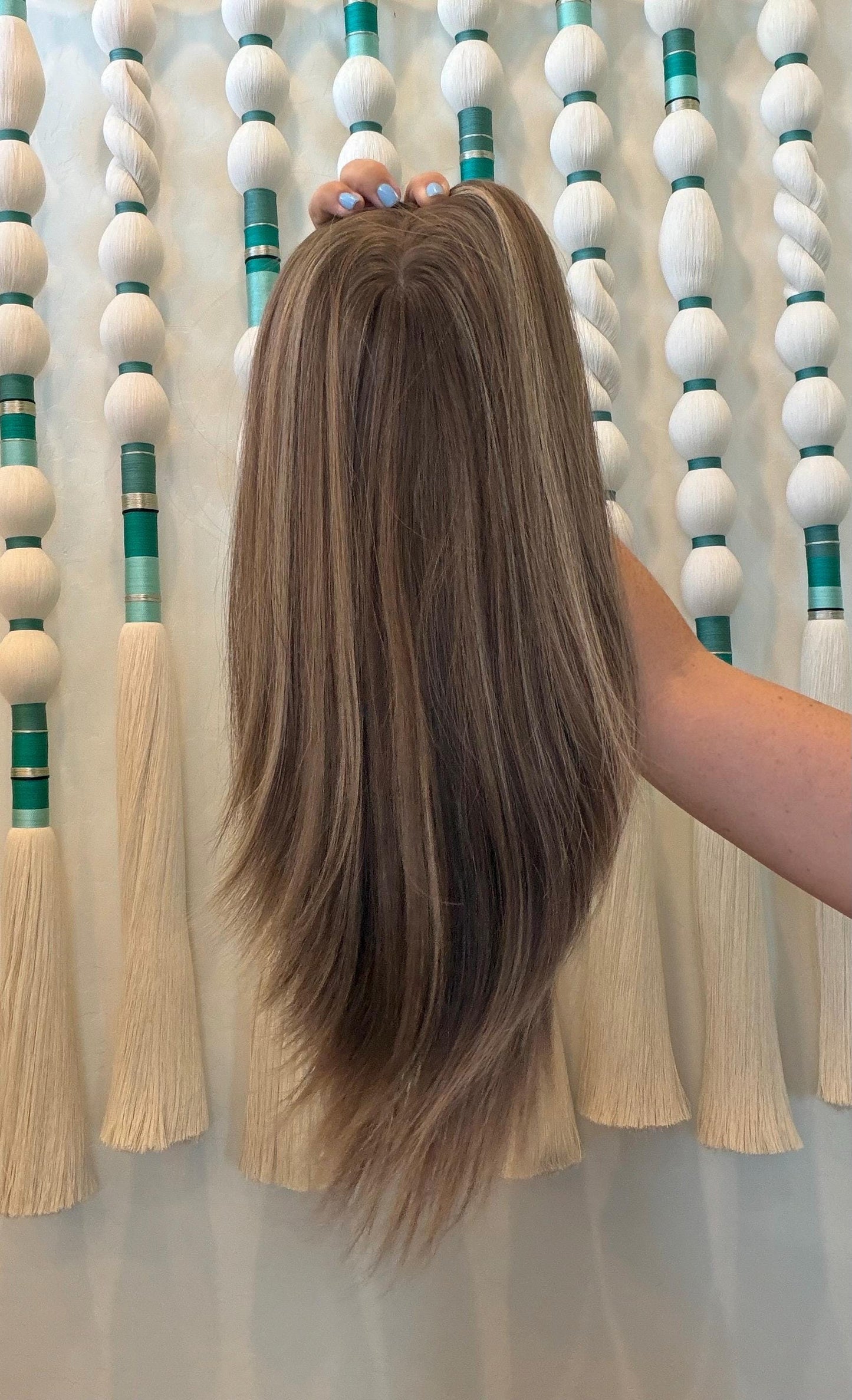 BISCOTTI 18" 8x8 topper 4x4 Silk Top Human Hair Topper – Ashy mushroom with highlights | Realistic Scalp Look | Brazilian Remy Human Hair