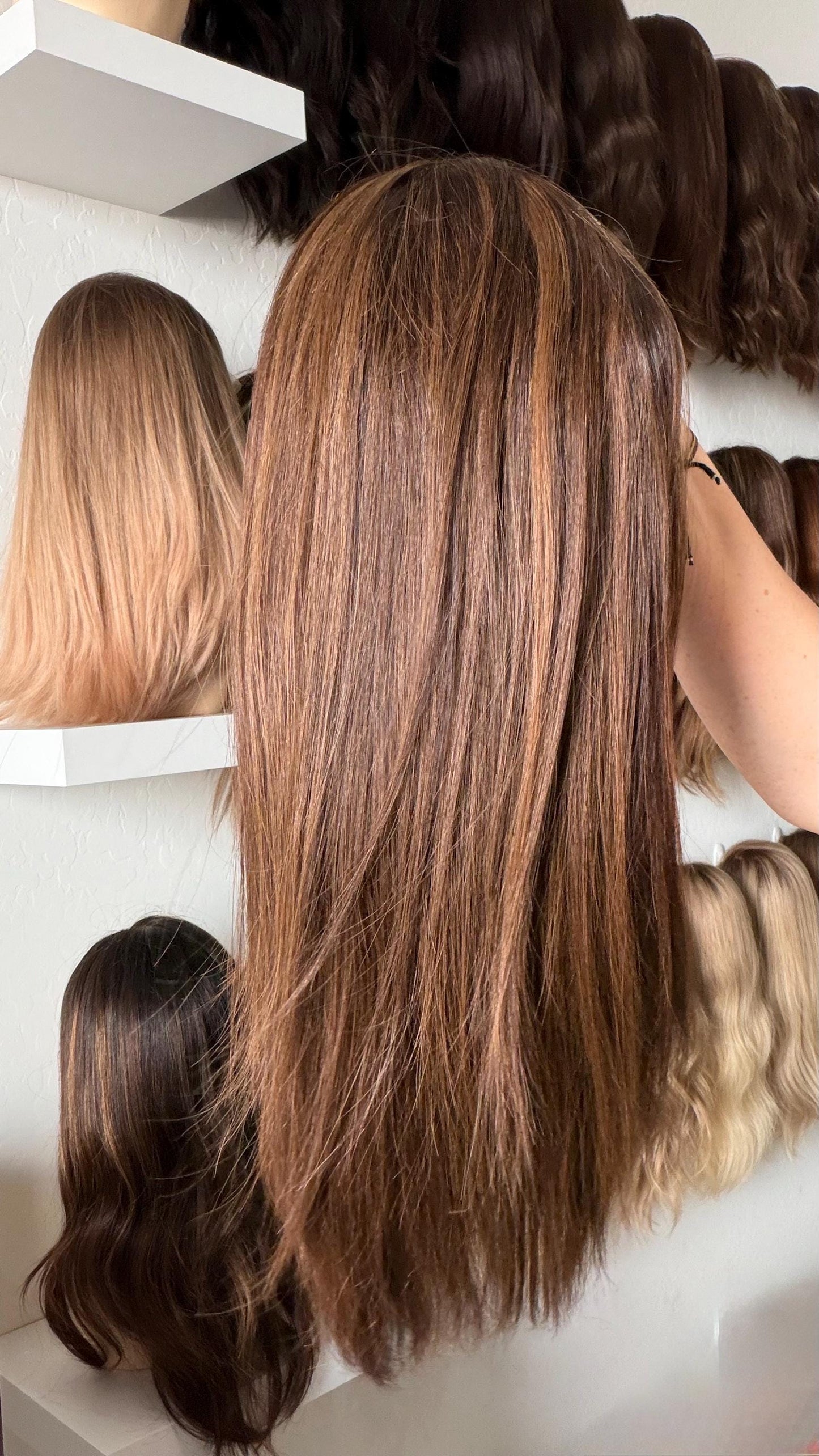BEIGADEIRO 9x9β Remy Human Hair Topper 16-20β silk top| Low Density | Dark Brown brown with Carame highlights