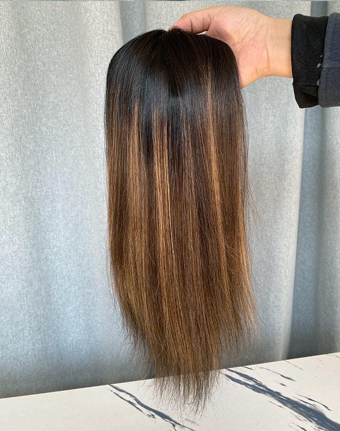 AMELIE Custom-Made Hair Topper Custom | Brazilian Human Hair | Balayage Wig Topper – 5x6 or 9x9 Silk | Double Drawn | 150% Density | 14-22”