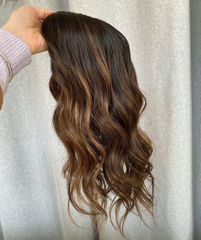 HARPER 14-22” Custom-Made Dark Hair Topper Custom Premium Remy Human Hair Topper – 8x8 Silk Top, Double Drawn, 180-200% Density