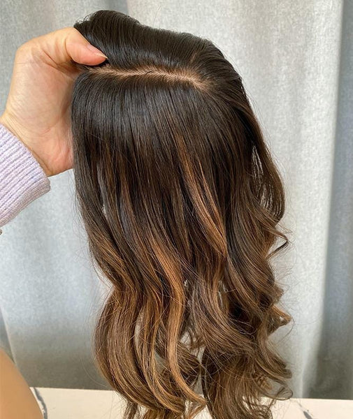 Hair Topper Custom Premium Remy Human Hair Topper Balayage – 5x6 or 9x9 Silk Top, Double Drawn, 180% Density 10-22" length