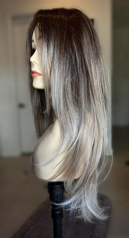 Wig Custom Remy Human Hair Lace Front Wig Custom Colored – Balayage Brunette to Blonde, 130-180% Density, 12"-22” Layered Cut