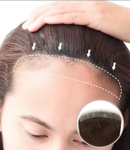 Customized Human Hair Bang Hair Topper with Silicone Panels | Lightweight HD Lace Fringe for Thinning Hair | hairline topper 1.5”x10”