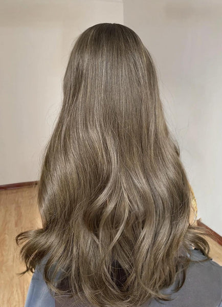 Light Ash Brown Human Hair Glueless Lace Front Wigs With Pre-plucked Natural Hairline
