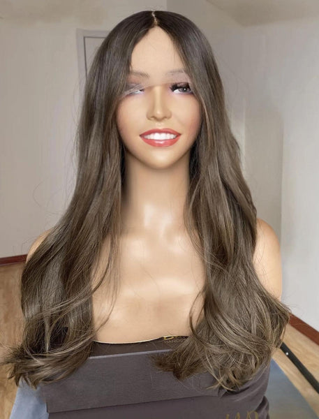 Light Ash Brown Human Hair Glueless Lace Front Wigs With Pre-plucked Natural Hairline
