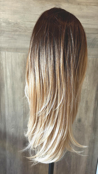Custom Balayage Lace Front Wig | 100% Remy Human Hair | Brunette to Blonde | Layered Cut 20” | 150 Density | Natural Look