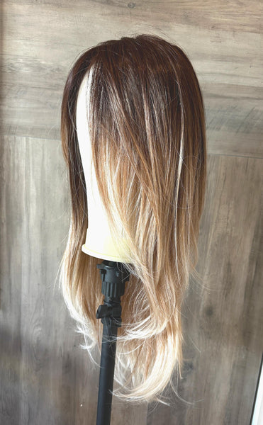 Custom Balayage Lace Front Wig | 100% Remy Human Hair | Brunette to Blonde | Layered Cut 20” | 150 Density | Natural Look