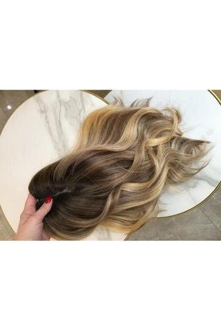 Hair Topper 12"-22" 130-180 % Density Monofilament and Silk Top Human Hair Topper – Custom Color & Size