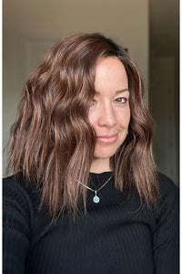 Wavy Textured Bob Wig Left Side View | HD Synthetic | 12” Lace Front + Mono Top | Heat-Friendly | Brunette Blend | Avg Cap