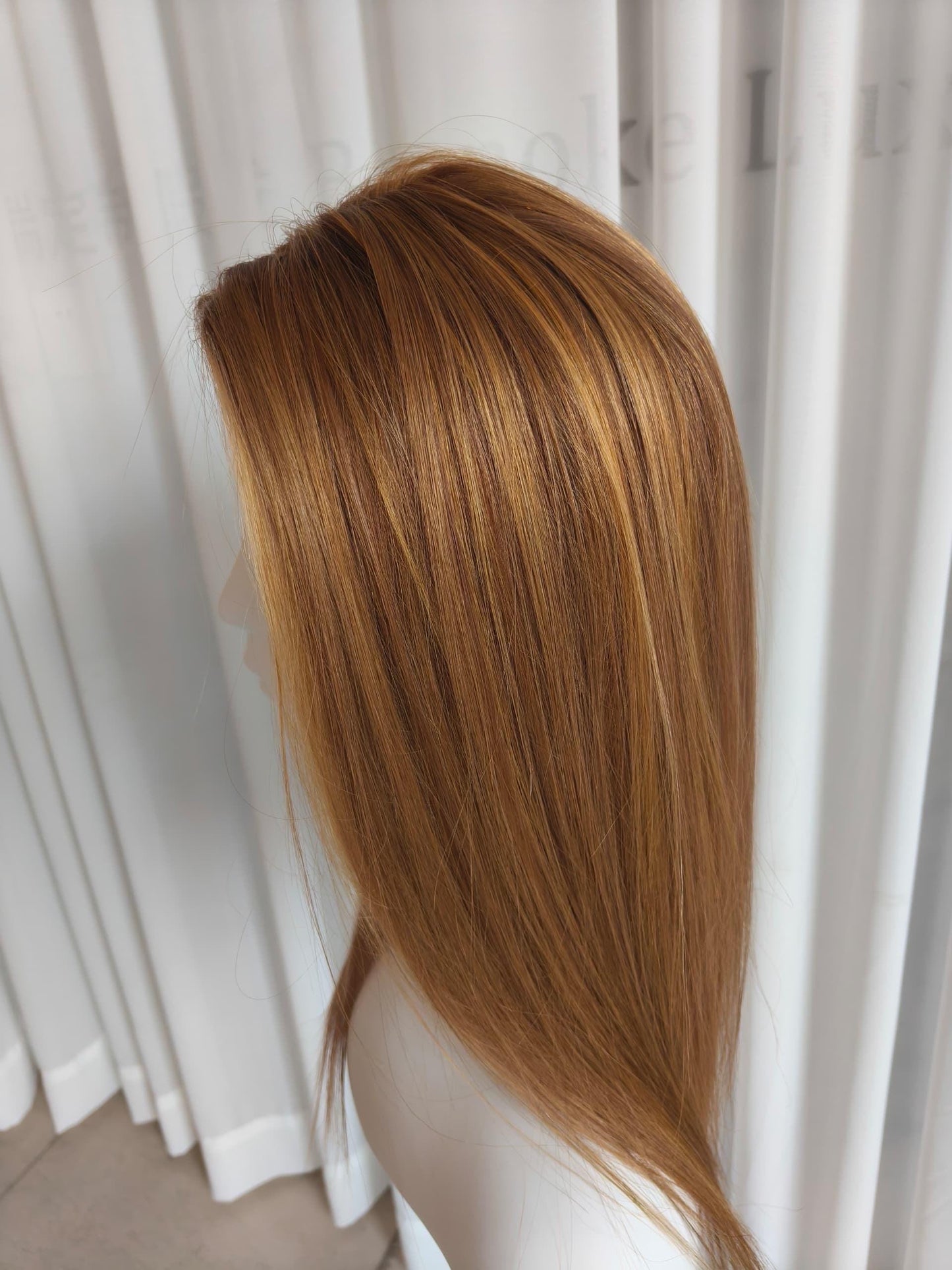 CALI European Human Hair Topper 7x8 with Silk Base | Warm Honey Blonde with Lowlights | 14 - 20” Long | Custom-made color