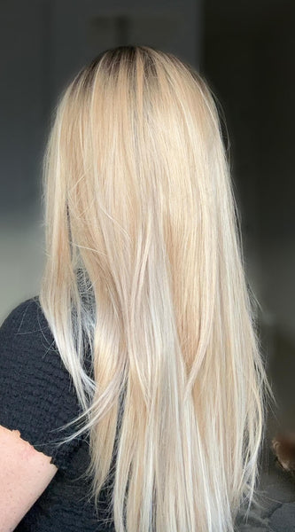 HD Synthetic Lace Front Wig – 30” Icy Platinum Blonde | Futura Fiber | 130% Density | Rooted Ash Blend | Heat-Friendly | Customizable