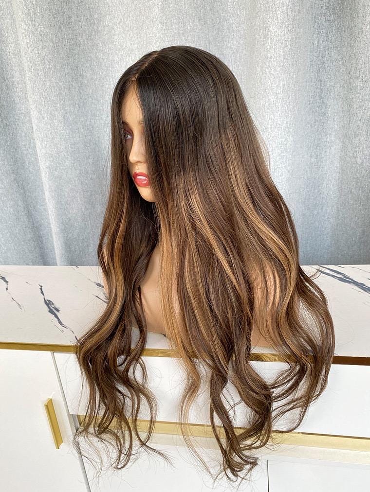 EDEN 18"-26" Custom Handcrafted Silk Top Human Hair Topper – | 8x8 Base | 150% Density | Warm Brunette Balayage with Dark Root