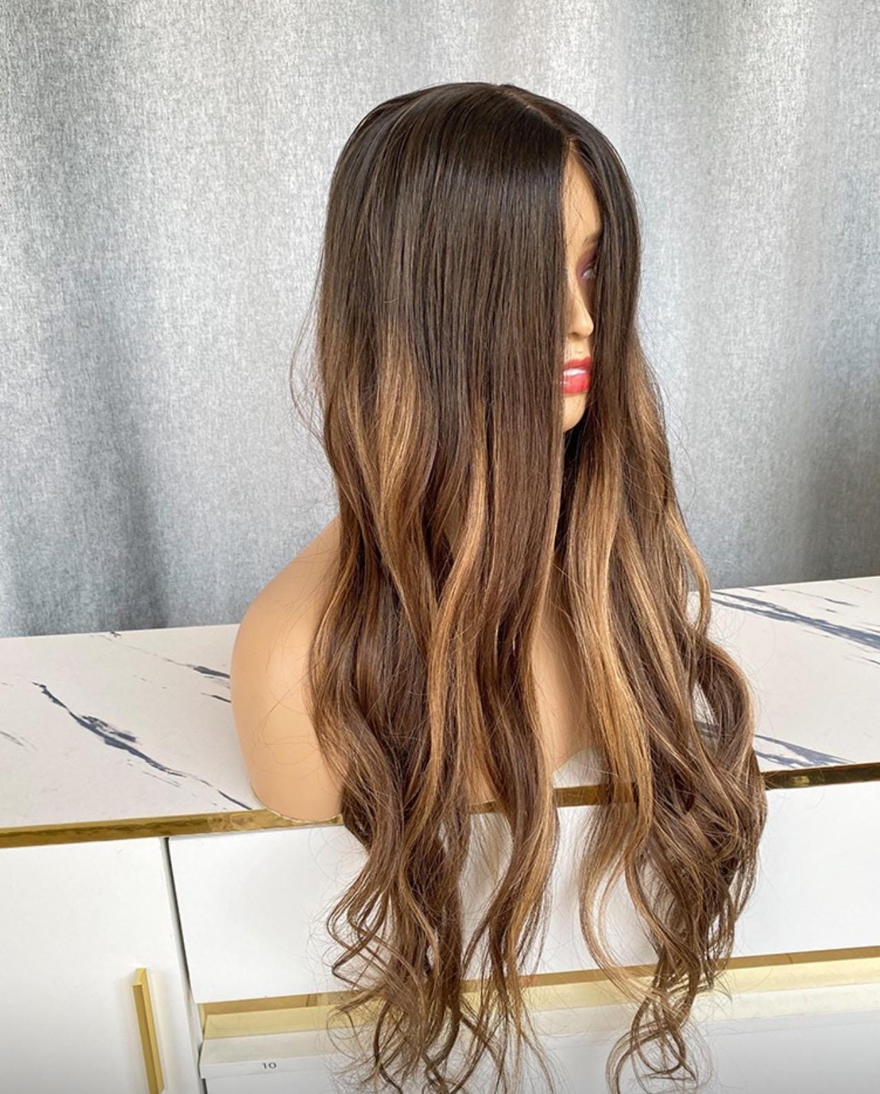EDEN 18"-26" Custom Handcrafted Silk Top Human Hair Topper – | 8x8 Base | 150% Density | Warm Brunette Balayage with Dark Root