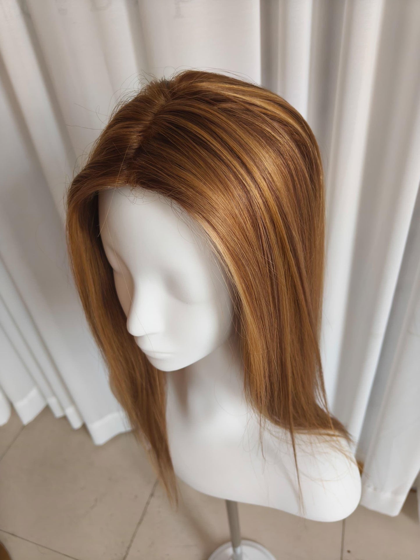 CALI European Human Hair Topper 7x8 with Silk Base | Warm Honey Blonde with Lowlights | 14 - 20” Long | Custom-made color