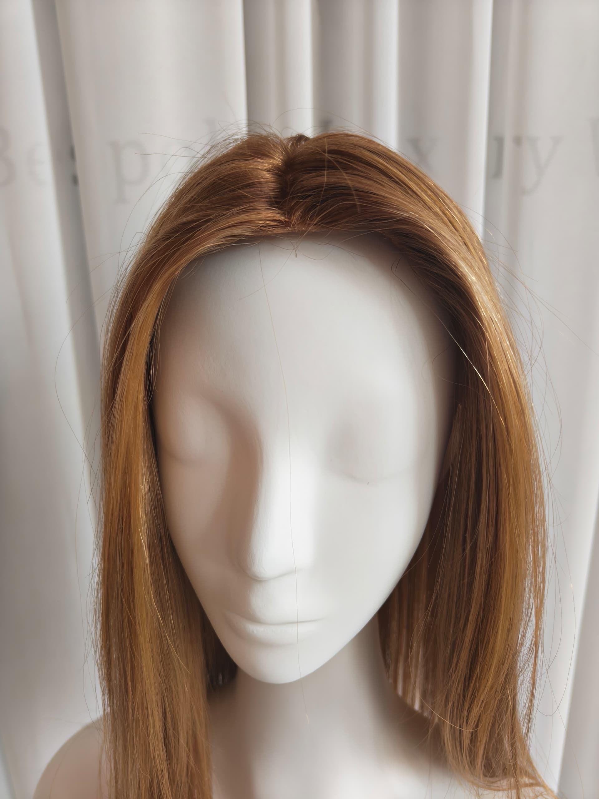 LINA European Hair Custom-Made Human Hair Topper 7x8 with Silk Base | Warm Honey Blonde with Lowlights | 14"-22" Long | Realistic Scalp