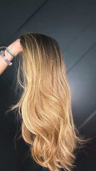 CLOUD Ready to Ship Pony Topper | 18" Premium Remy Human Hair | Brown Root to Caramel Bronde | Hair Topper for Updos & Ponytails Final Sale