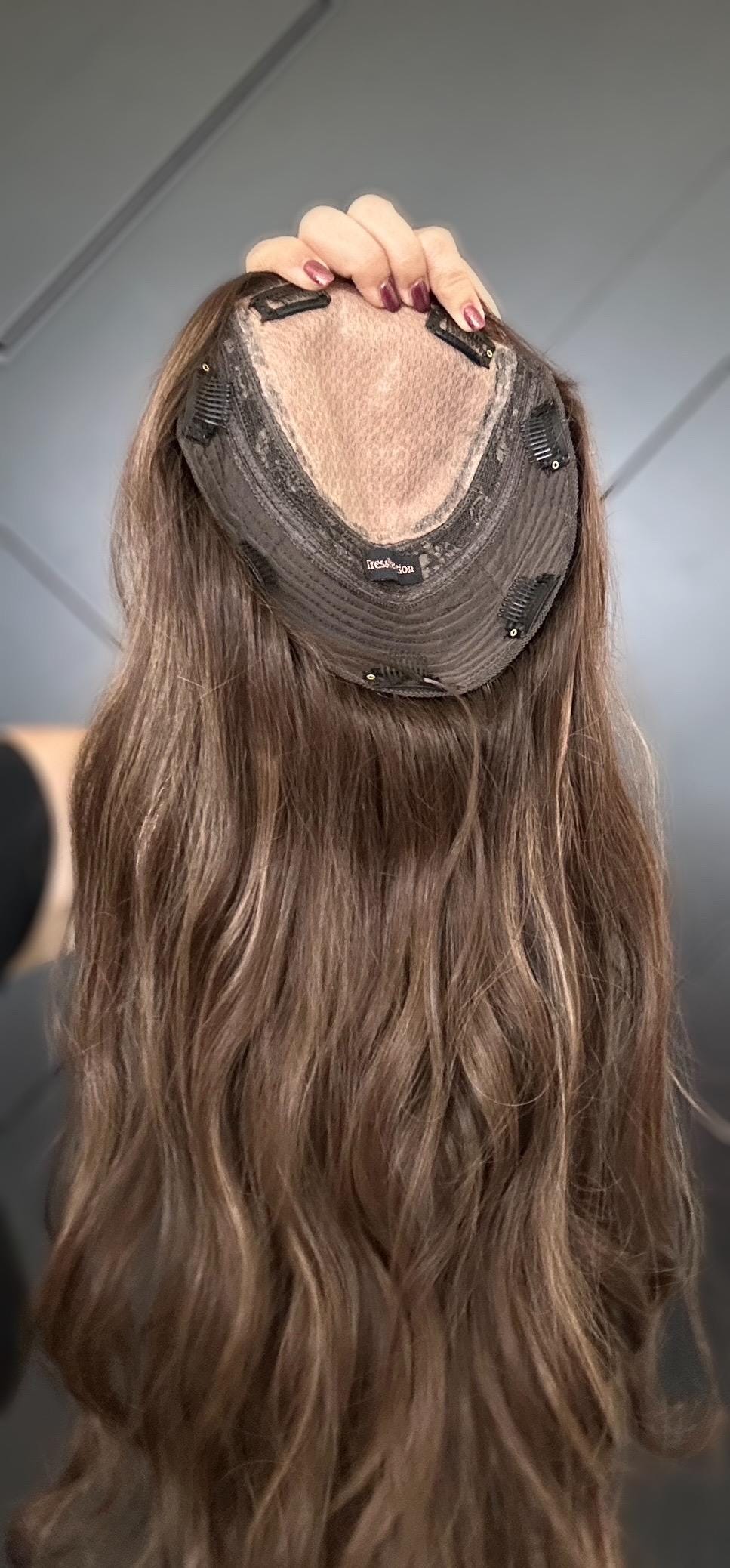 BIANCA Custom-Made Dark Hair Topper Custom Premium Remy Human Hair Topper – 8x8 Silk Top, 180% Density 14"-22" length