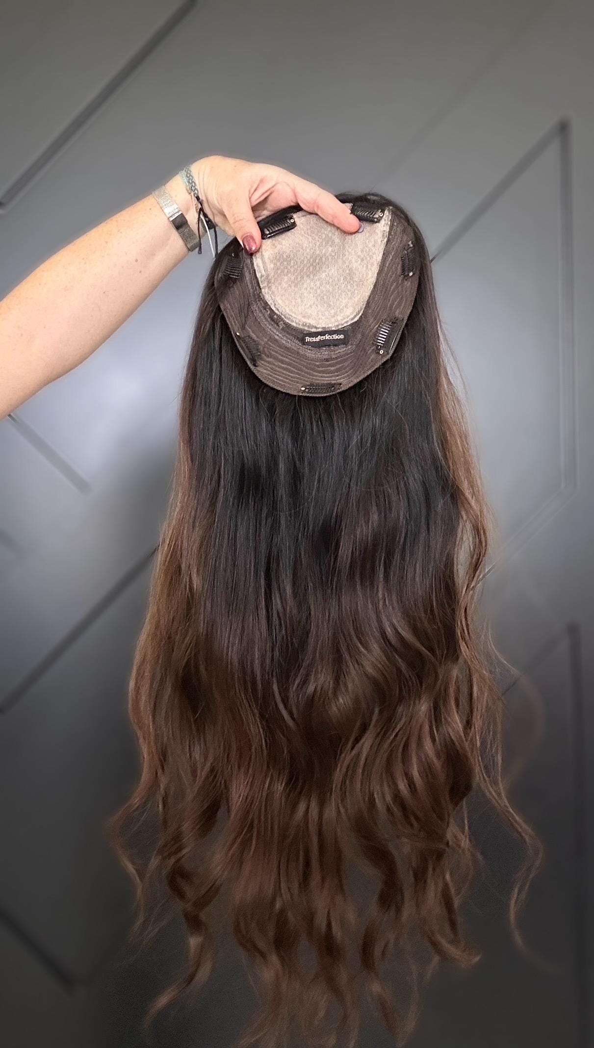 BREEZE 14"-26" Custom-Made Long Premium Brazilian Remy Human Hair Topper | 8x8 Base | 150% Density | 4x5 Silk Top Balayage