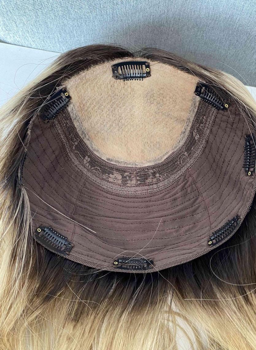 LETICIA 22 Custom-Made 22” Remy Human Brazilian Hair Topper | 5x6 and 9x9 Cap | 180% Density | Silk Top | Brown with Golden Highlights