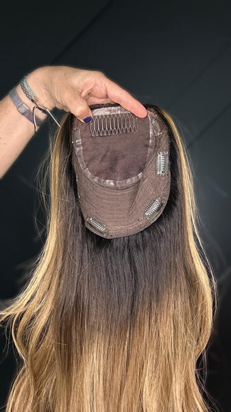 CLOUD Ready to Ship Pony Topper | 18" Premium Remy Human Hair | Brown Root to Caramel Bronde | Hair Topper for Updos & Ponytails Final Sale