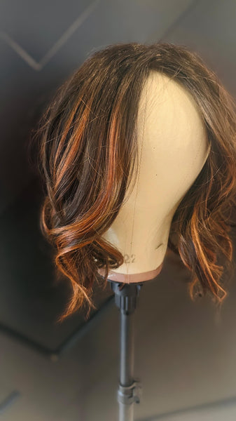 SIENNA 10 Ready to Ship 10” Premium Brazilian Remy Human Hair Wig – 6x7 Silk Top | 150% Density Brunette with Copper Highlights Final Sale