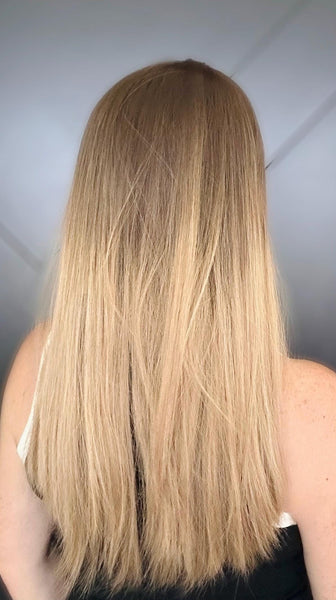 FEATHER 18” European Silk Top Human Hair Topper – Rooted Brown to Beige Blonde | 8x8 Base | Remy Hair | Topper for Thinning Hair Final Sale