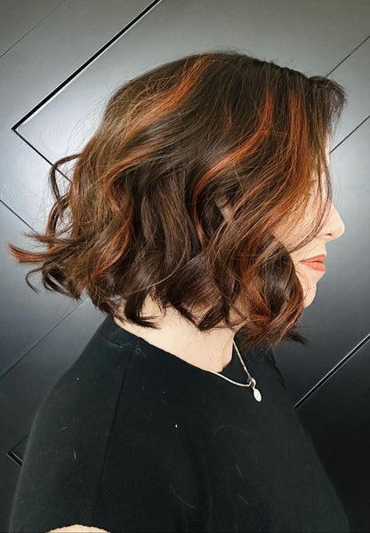 SIENNA 10 Ready to Ship 10” Premium Brazilian Remy Human Hair Wig – 6x7 Silk Top | 150% Density Brunette with Copper Highlights Final Sale