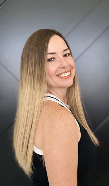 FEATHER 18” European Silk Top Human Hair Topper – Rooted Brown to Beige Blonde | 8x8 Base | Remy Hair | Topper for Thinning Hair Final Sale