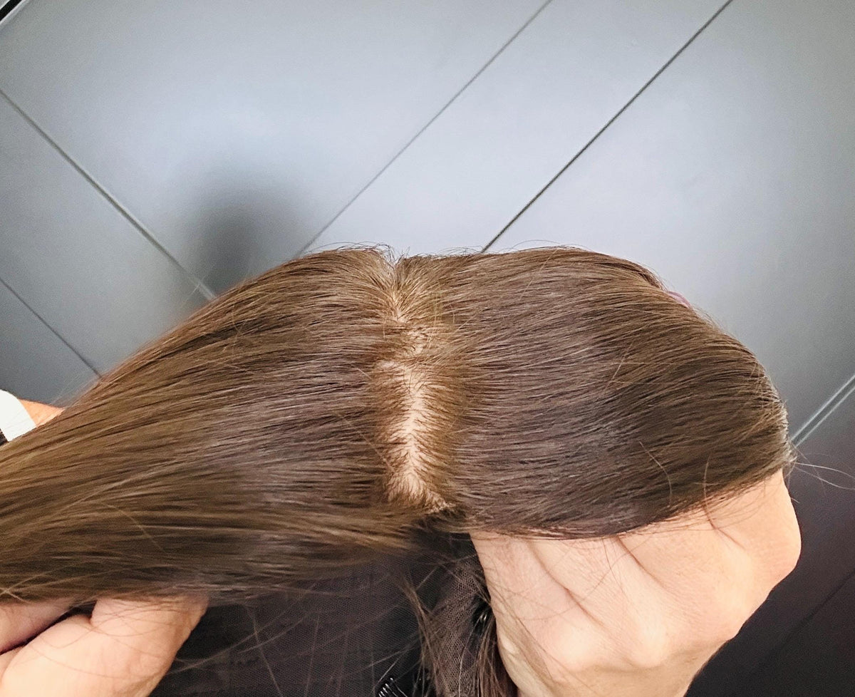 EMBER 22 Realistic Scalp Look | 9x9 Silk Top Human Hair Topper | 22” Premium Brazilian Remy Hair | Average Density Final Sale Natural Look