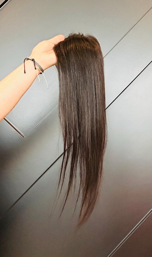 BRODIE 12” Custom-Made Brazilian Virgin Hair Lace Topper | 4x7 Lace | color 4 | Lightweight Crown Coverage | Medium Density
