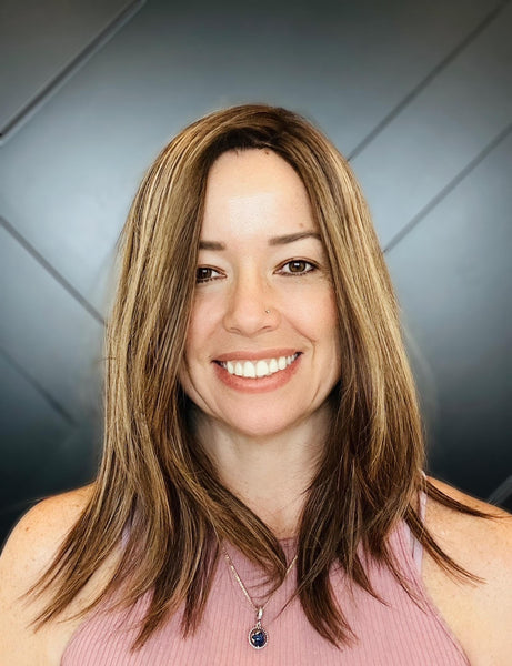 OLIVIA 14 Premium Remy Human Hair Topper w/Halo | 14” Skin Top | 7.5x7.5 Mid-Low Density | Warm Brunette with Golden Highlights Final Sale