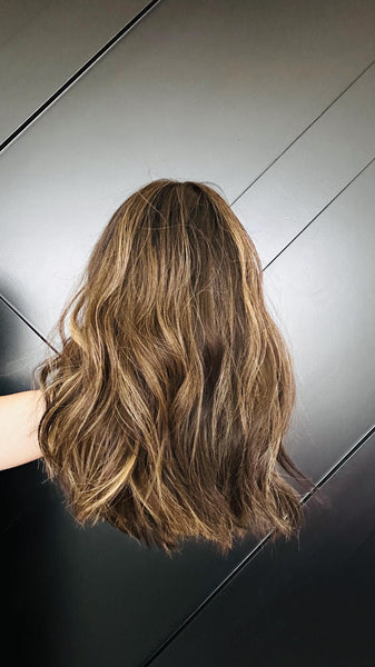 SUSANA 14" European Human Hair Wig | Premium Dark Brown with HL | Lace Top with Silk Liner | Bleached Knots & Pre-Plucked 14” Final Sale