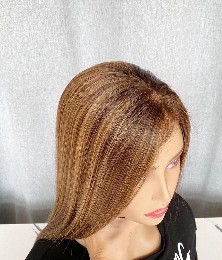 Custom Human Hair Topper 7x8 with Silk Base | Warm Honey Blonde with Lowlights | 14 - 20” Long | Realistic Scalp | Remy Hair Wiglet