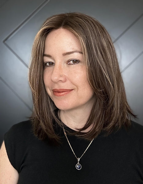 MYSTIQUE 12 Brazilian Human Hair Topper 12” | 6.5”x7” Closed Lace with Halo| Low Density | Medium Brown with Golden Highlights | Final Sale