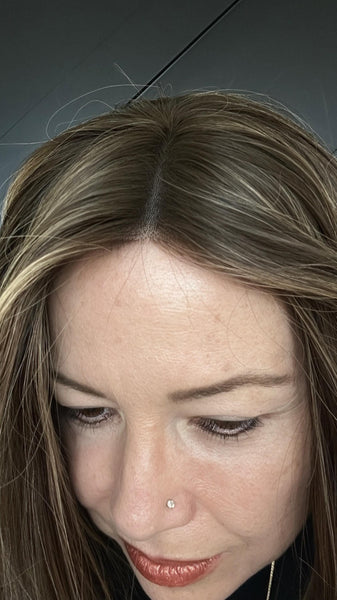 MYSTIQUE 12 Brazilian Human Hair Topper 12” | 6.5”x7” Closed Lace with Halo| Low Density | Medium Brown with Golden Highlights | Final Sale