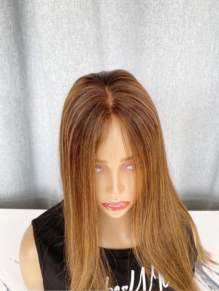Custom Human Hair Topper 7x8 with Silk Base | Warm Honey Blonde with Lowlights | 14 - 20” Long | Realistic Scalp | Remy Hair Wiglet