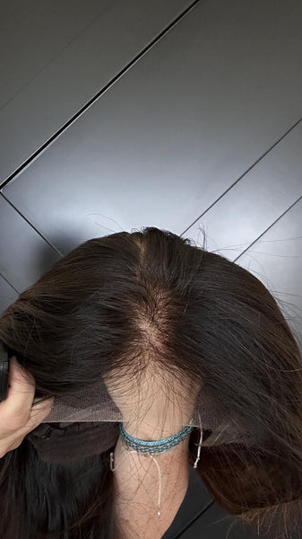 JANINE 18 Layered Brazilian Human Hair Wig | Medium Density Lace Front Wig | Natural Brown Balayage Highlights | Final sale