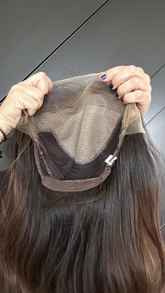 JANINE 18 Layered Brazilian Human Hair Wig | Medium Density Lace Front Wig | Natural Brown Balayage Highlights | Final sale