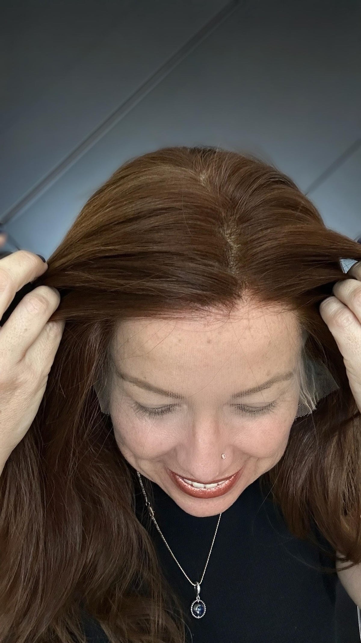 LAURA 22 Lace Front Wig with Liner | Premium Brazilian Human Hair | Medium Auburn Brown | Natural Density | Hand-Tied 22”