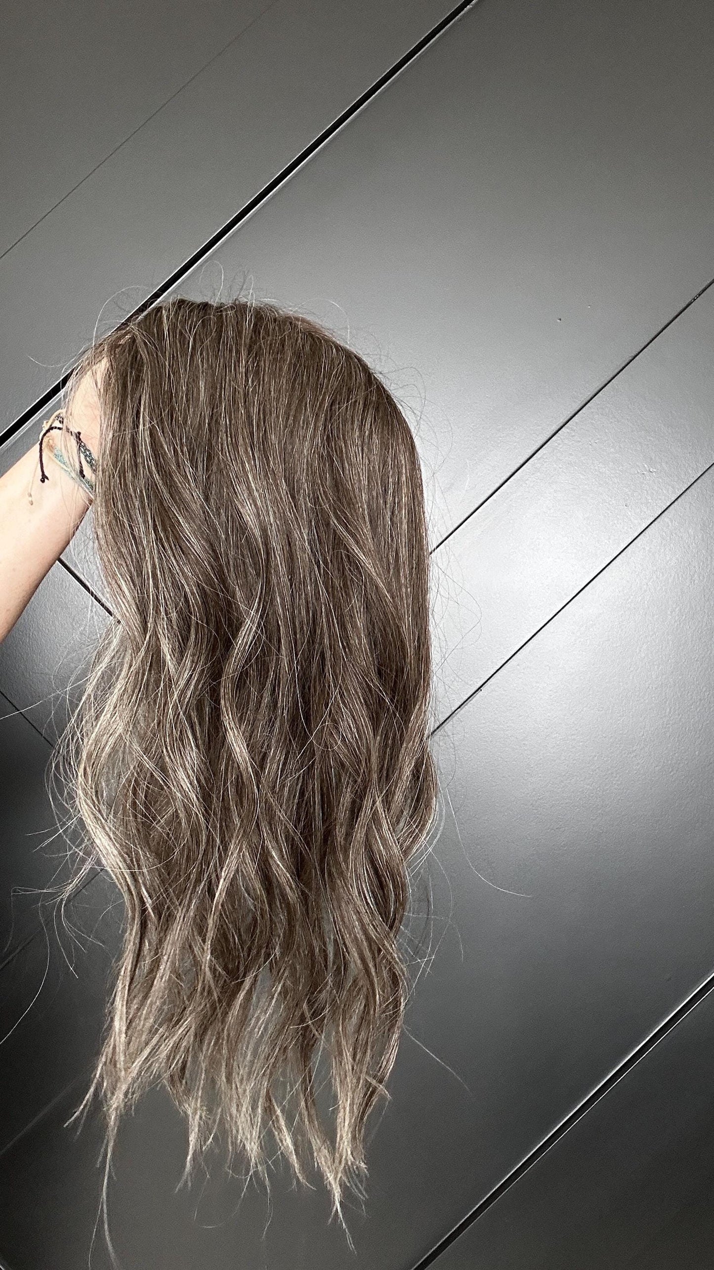 AMY 16 Custom-Made Human Hair Topper | Salt and Pepper 6x7 Topper – Silk Top 5x4 | Medium-High Density | Hand Tied | 16” Brazilian Hair