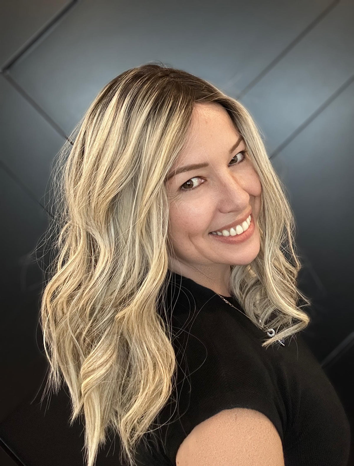 AMANDA Premium European Human Hair Wig – 16” | Silk Top + 0.5” x 6 Lace Front | Medium Density | Natural Blonde Balayage Final sale
