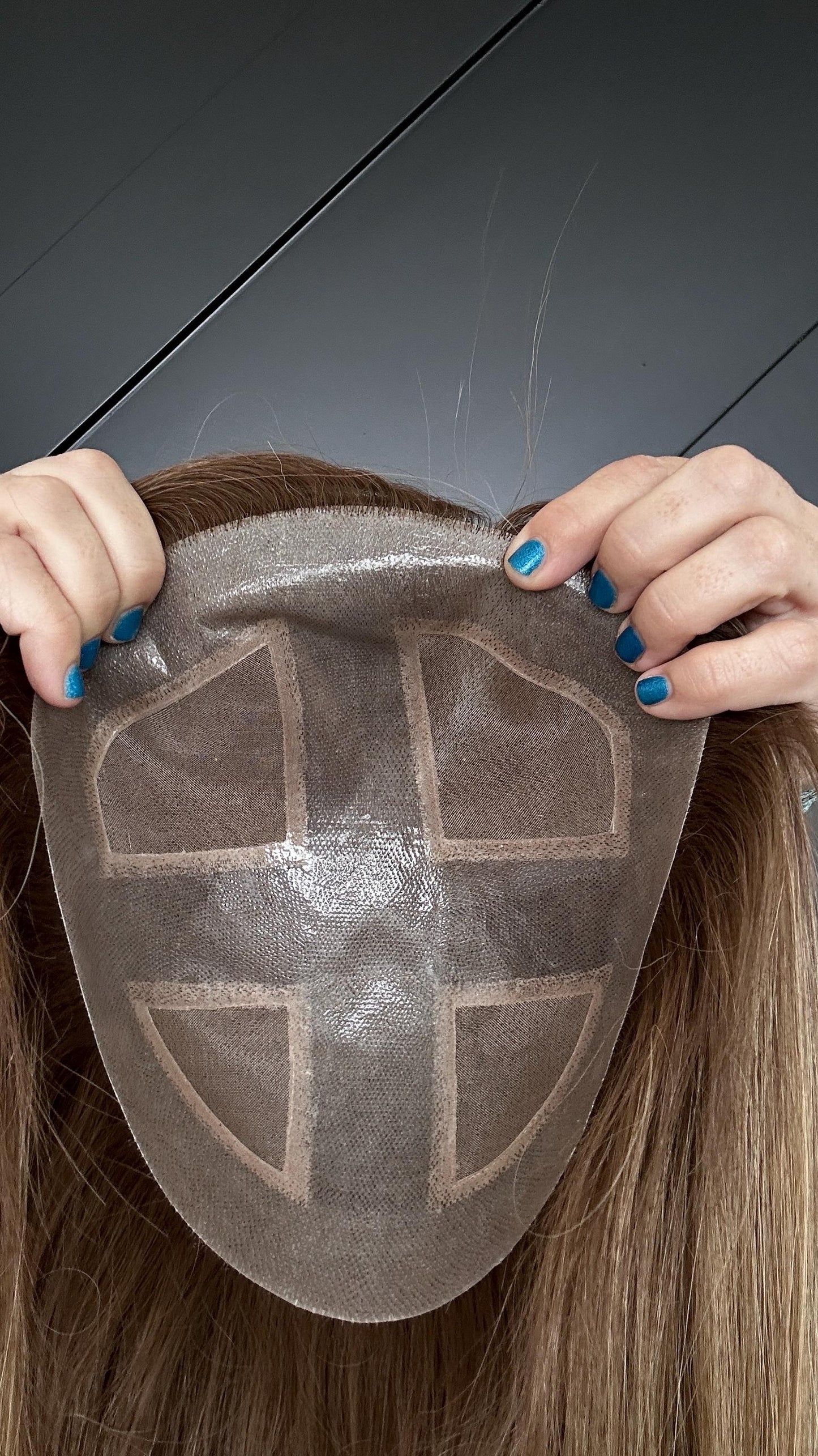 ERICA Custom-Made Clipless Human Hair Topper 18" | Glue-On Topper |8.75x 8.5 Monofilament | handtied Hairpiece density 170gm