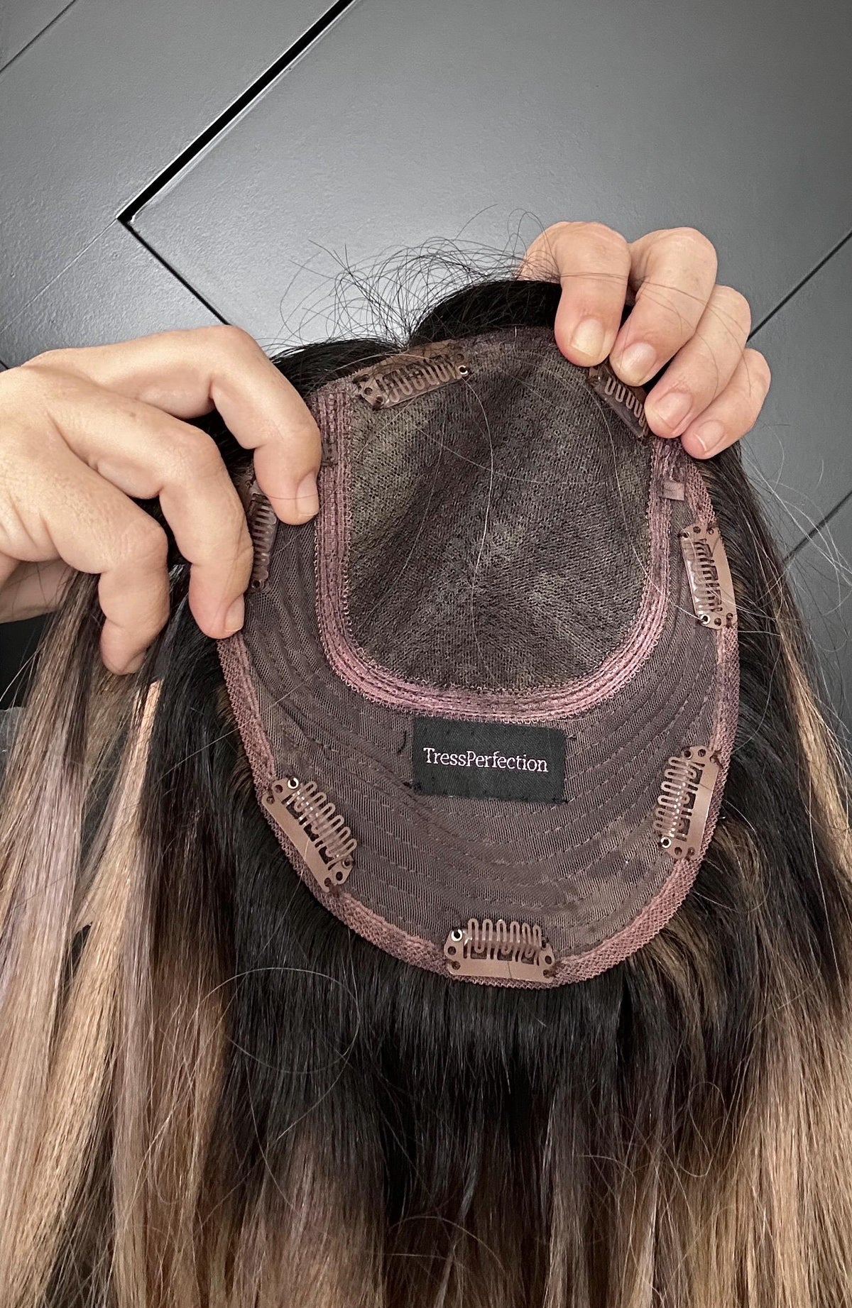 AMINTA 14 European Human Hair Topper | 7x7 Base • 4x4 Silk Top • 14” Length • Balayage Color • Natural Volume & Seamless Blend