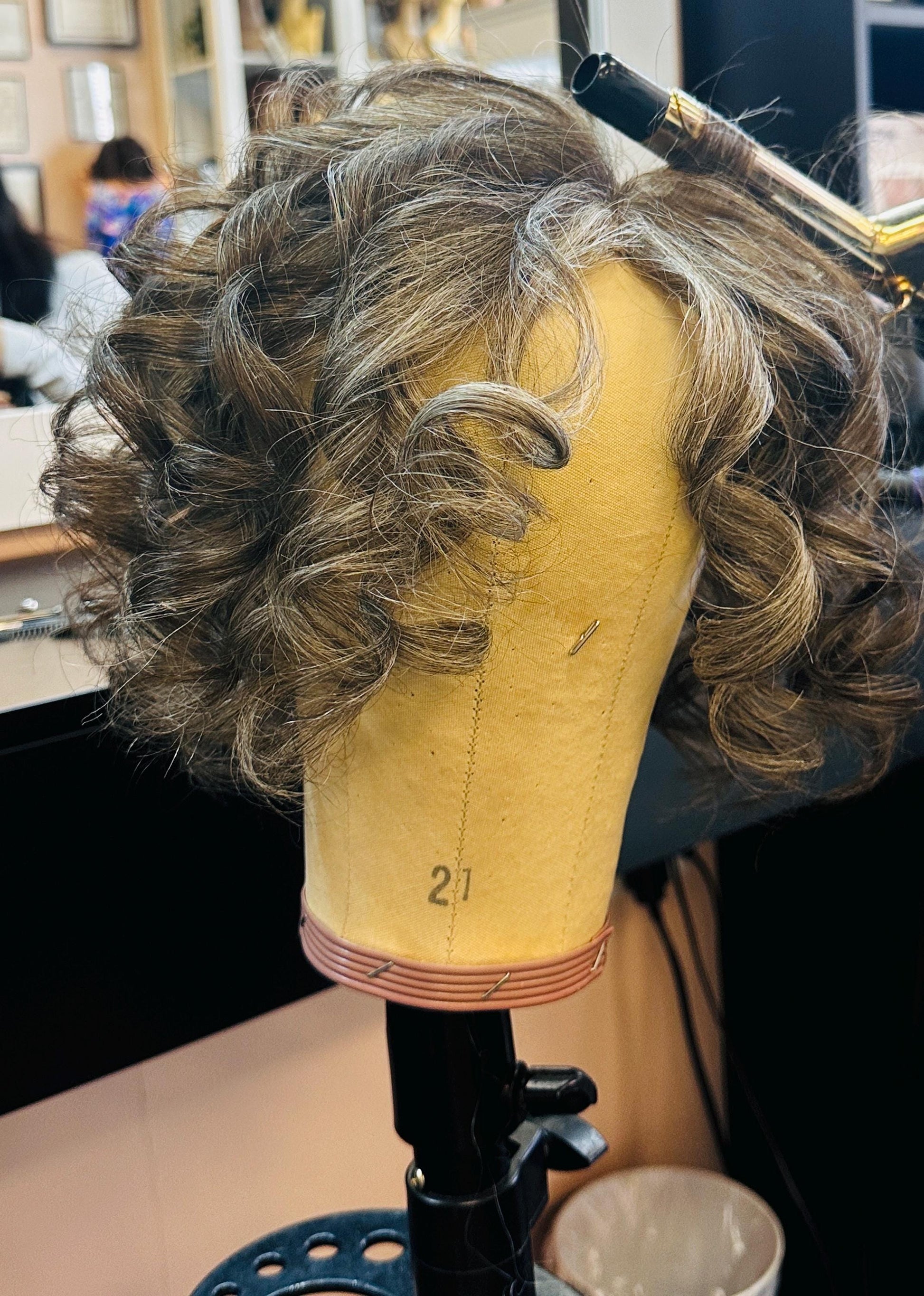 MARGOT 12” Custom-Made Russian, Ukranian or Slavic Hair Human Hair Topper perm curls | Salt and Pepper– closed lace Top 7x7 | Low density