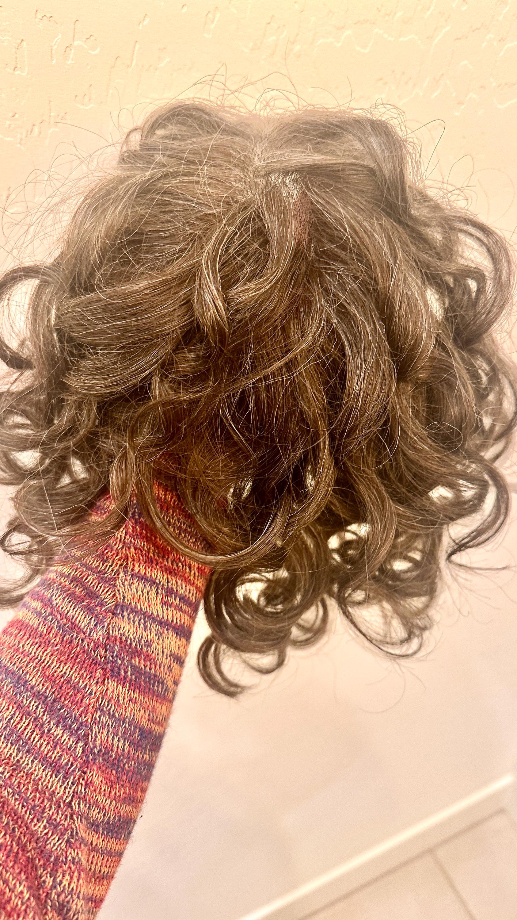 MARGOT 12” Custom-Made Russian, Ukranian or Slavic Hair Human Hair Topper perm curls | Salt and Pepper– closed lace Top 7x7 | Low density