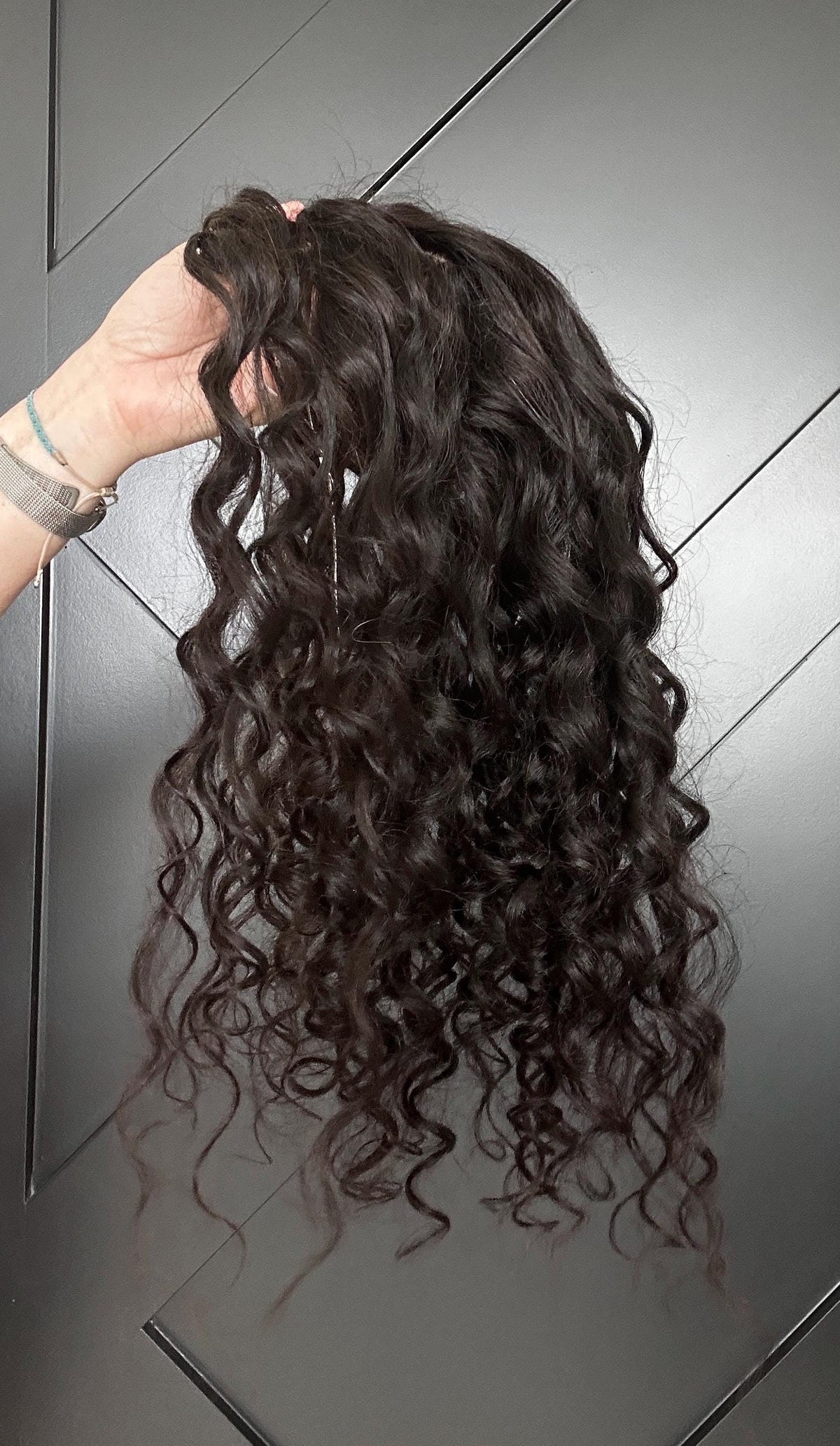 MAKA Human hair silk topper 5x6 20” long permed with 2C curls Natural Black