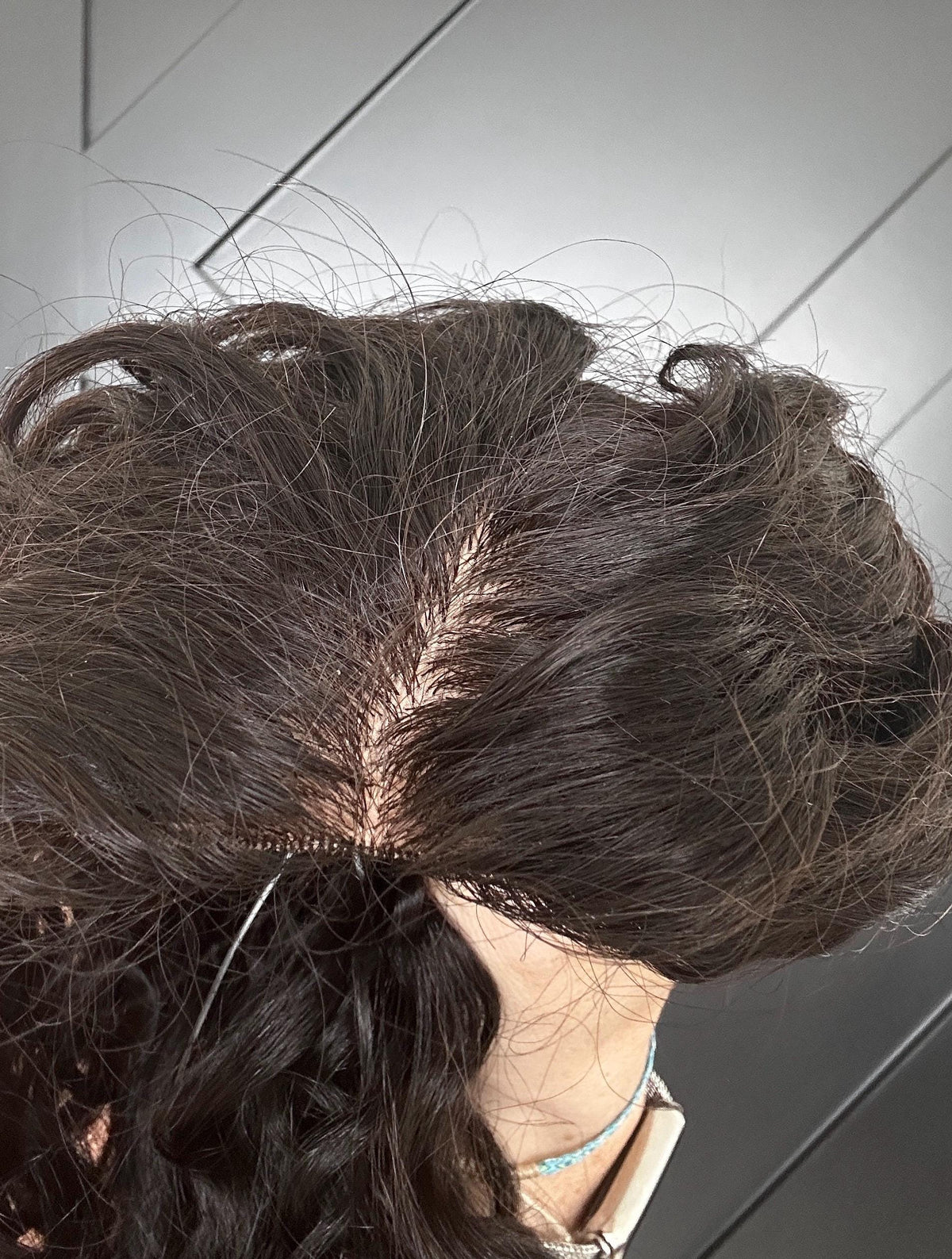 MAKA Human hair silk topper 5x6 20” long permed with 2C curls Natural Black
